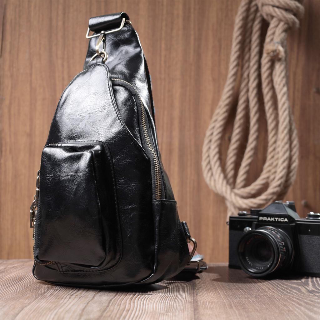 Практичная женская сумка из экокожи с акцентом на текстильную лямку VINTAGE Bag 22776 Черный