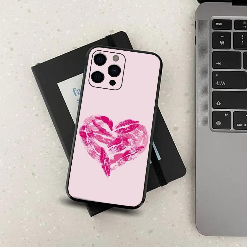Милый розовый чехол с сердечками для Apple iPhone 15, 14, 13, 12, 11, Pro, X, XS, Max, XR, Plus, Mini, мягкий черный чехол