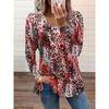 Plus Size Women's Wear Leopard Print V-neck T-shirt Spring Summer Fall Casual Plus-Size Long-Sleeved Top Stylish Comfortable