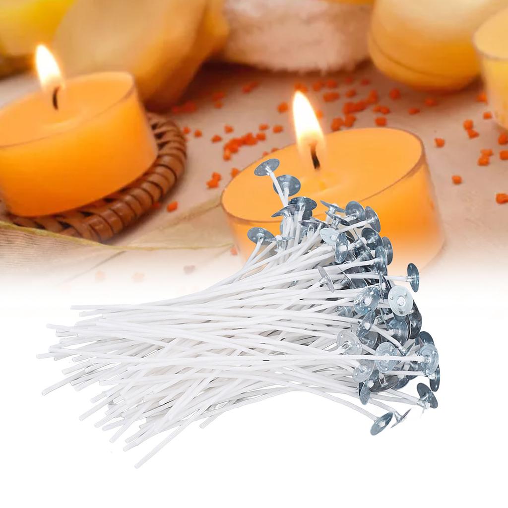 100pcs 12cm Candle Wick Core Pre Waxed Metal Sustainer Tab White for DIY Crafts Candle Making
