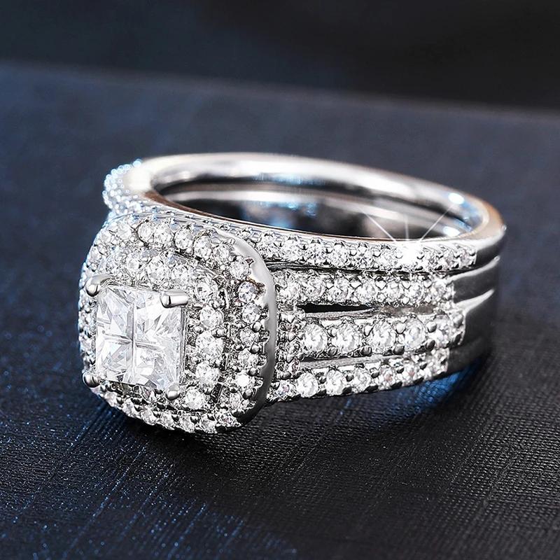 Блестящий набор из 2 колец для свадьбы, роскошные, великолепные, сверкающие украшения для женщин, очаровательные, модные, шикарные аксессуары для пальцев