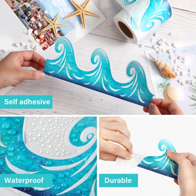 15 м Синяя Волнистая Декоративная Лента для Доски Объявлений для Класса Самоклеящаяся Наклейка для Отделки Доски Объявлений для Школы