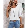 Women's Summer Tops New Solid Colour V-neck Short-sleeved Women's Double-layer Sleeve Loose T-shirt Short-sleeved