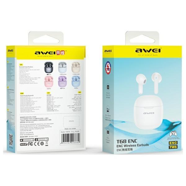 Słuchawki Bluetooth 5.3 AWEI T68 ENC TWS z stacją dokującą Białe