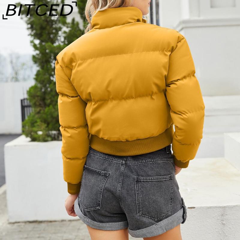 BITCED Autumn/Winter Women's Short-Length Cotton Coat Long-Sleeved High-Neck Thermal Jacket Loose-Fit Casual Cotton Jacket Puffer Coat
