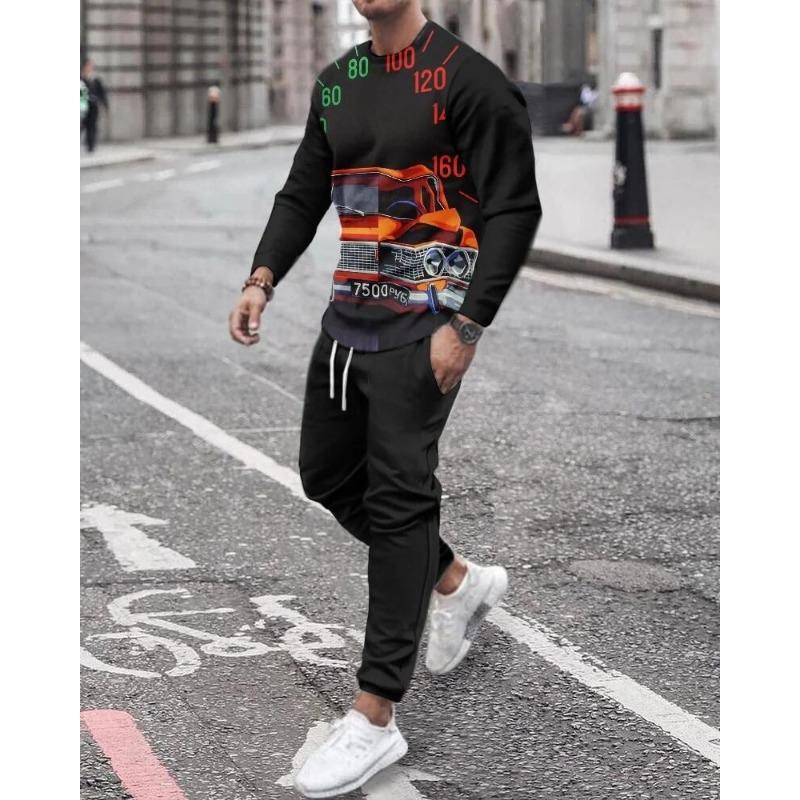 Men's New 2-piece Sports Shirt 3D Printing Long Sleeved Pants T-shirt Set Fashion Casual Street Wear Men's 2-piece Set