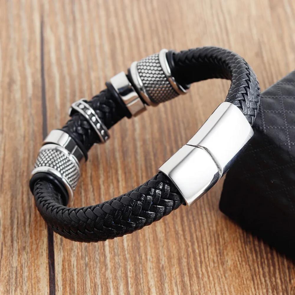 Luxury Mens Bracelet Cross Titanium Steel Vintage Fashion Jewelry Leather Braided Trend Personality Hot Selling Bangles