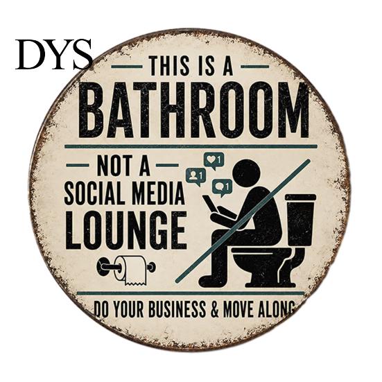 Weatherproof Door Sign for Bathroom Vintage Rustic Metal Tin Sign, 8 Inch Round Wall Hanging House Plaque, Retro Funny Farmhouse Decorative