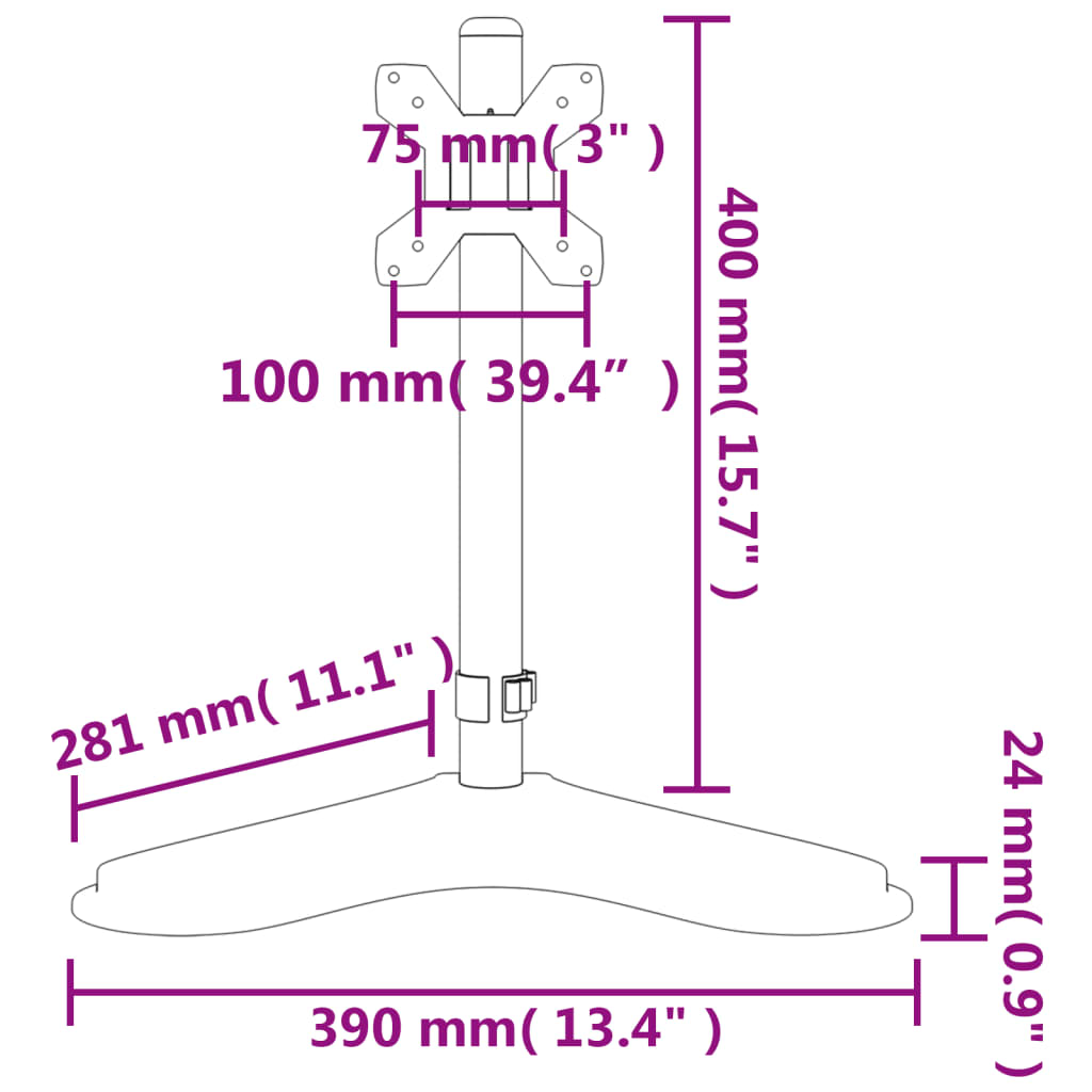 Monitor Mount Black Steel VESA 75 100 mm