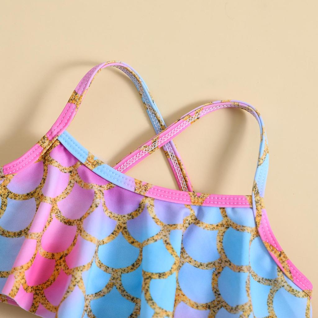 Girls' Fish Scale Print Bikini Swimsuit