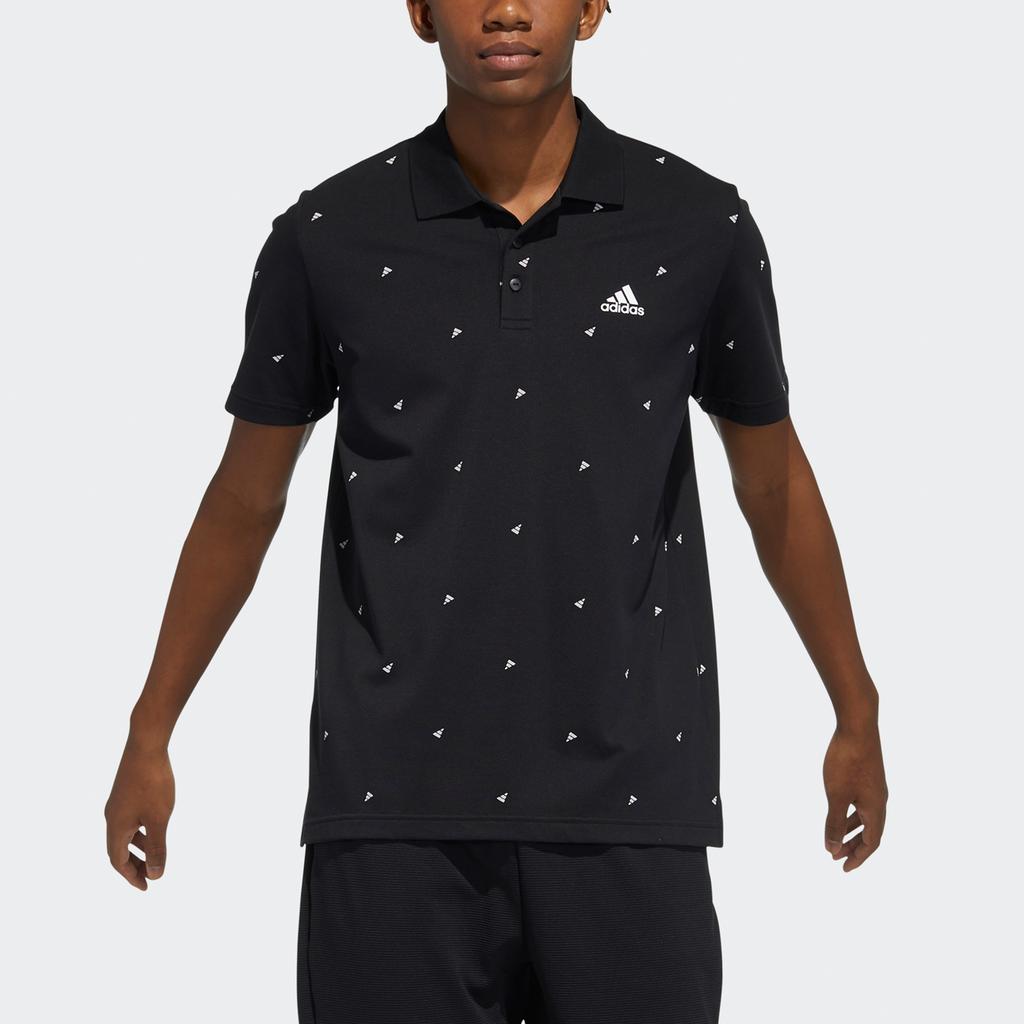 adidas Мужская спортивная футболка-поло с коротким рукавом Fi Polo Aop, черная, с принтом логотипа, для тренировок GP0994