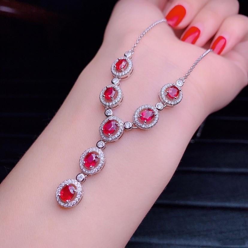 Nutural Рубин 925 Серебряный кулон Ожерелье Роскошные благородные дизайнеры ювелирных изделий Y Форма Валентина Гипербола Свадебные подарки Украшенные