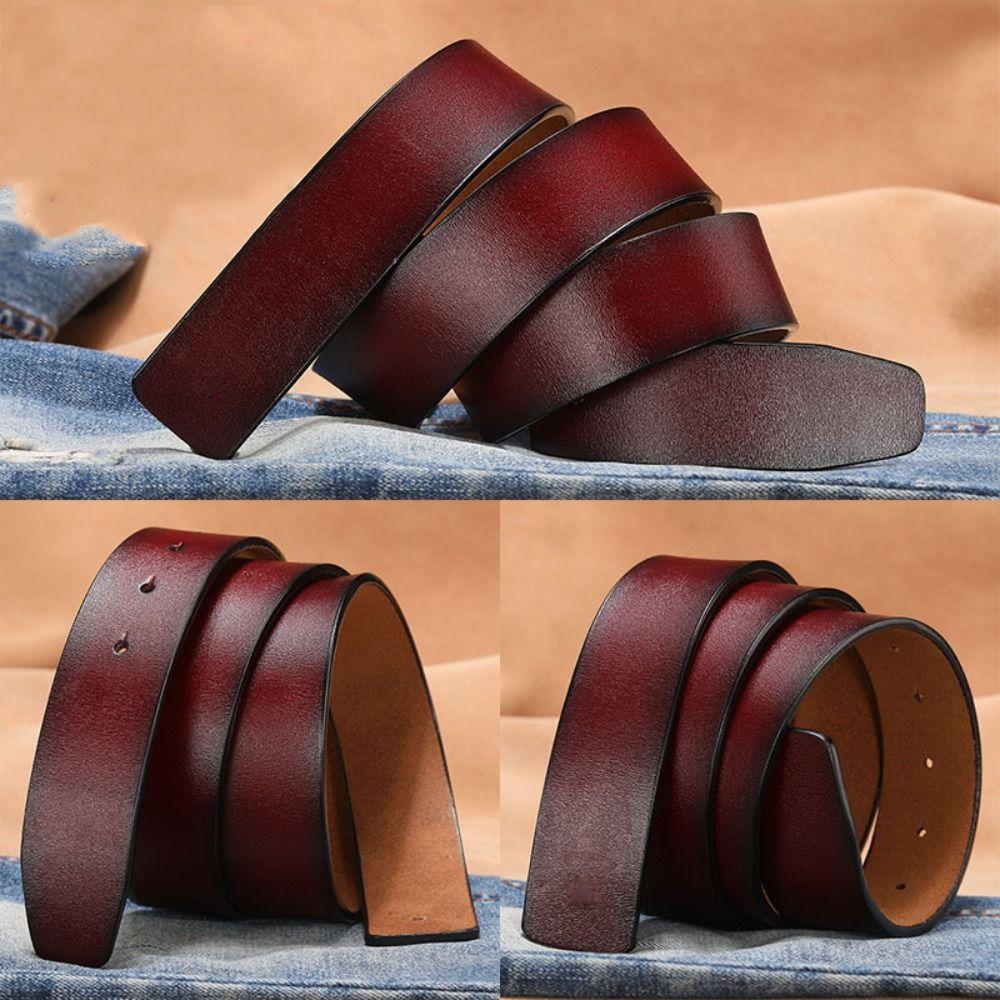 Replacement Craft DIY Genuine Leather Belt 3.3/3.8cm with Hole Classic Waistband No Buckle Girdle