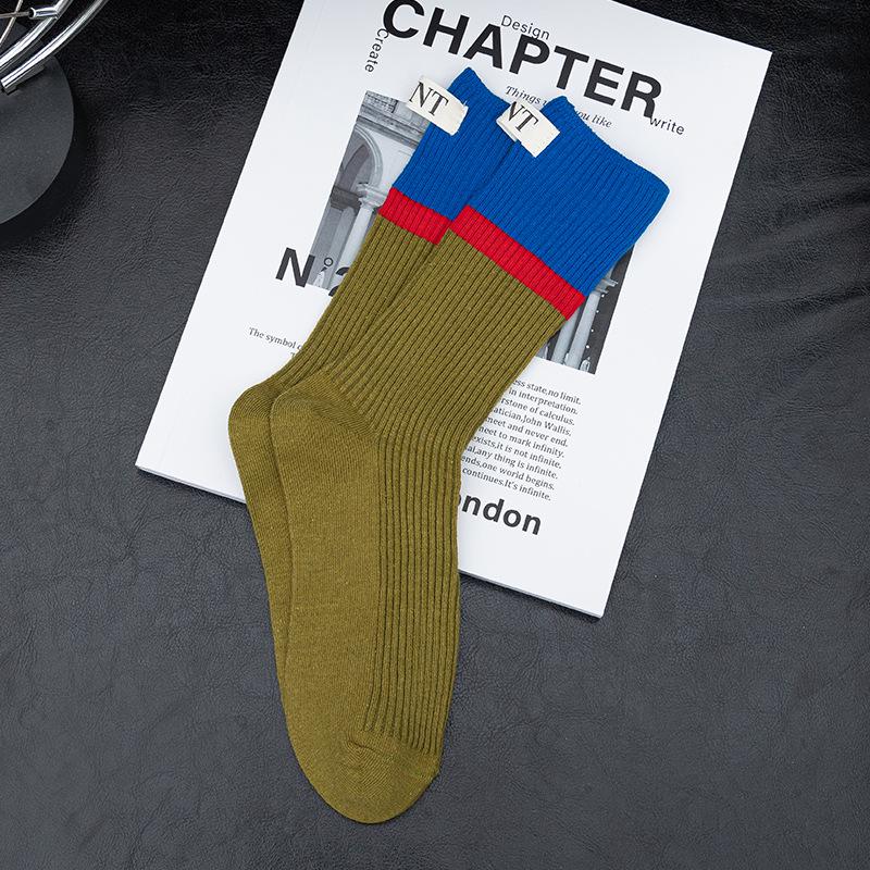 2022 Autumn Women's Color Block Vertical Stripe Mid-Calf Socks - Trendy Slimming Long Leg Korean Style