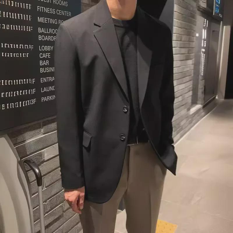 Men's Casual Korean Black Loose Fit Suit Jacket