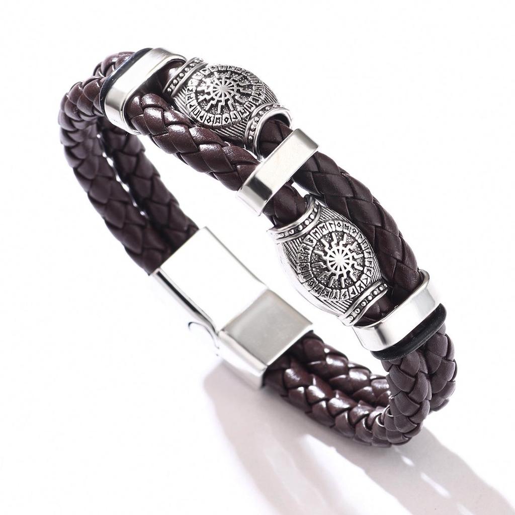 Men's Retro Punk Magnetic Buckle Leather Bracelet - Handmade, Woven with Metal Style