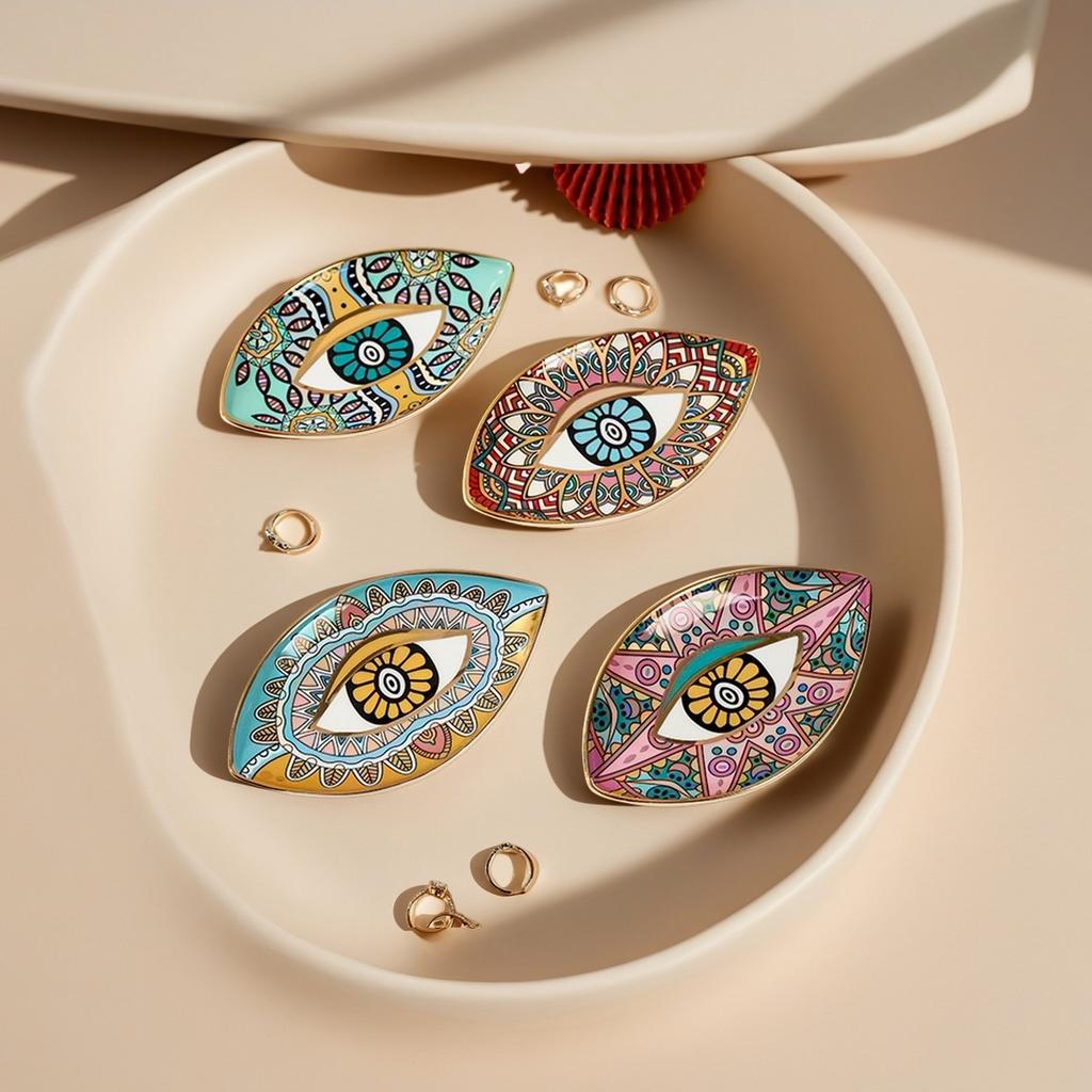 1pc Ceramic Jewelry Storage Tray Turkish Evil Eye Desktop Organizer for Rings Earrings Keys Trinket Plate Home Decor Accessorie