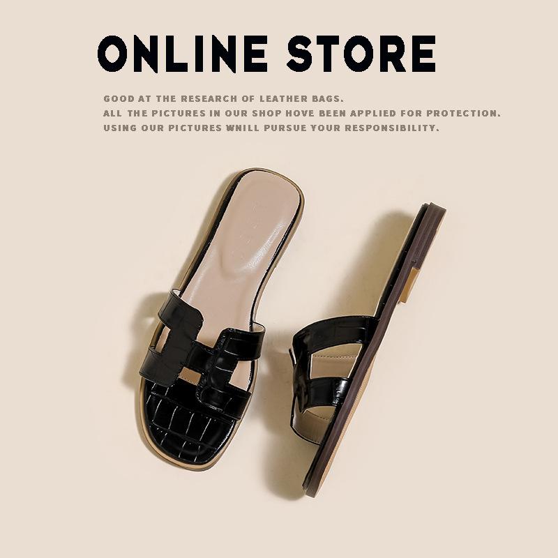 [Пятнистый второй волос] Сандалии женские летние туфли модные пляжные плоские однотонные белые тапочки женские носят.