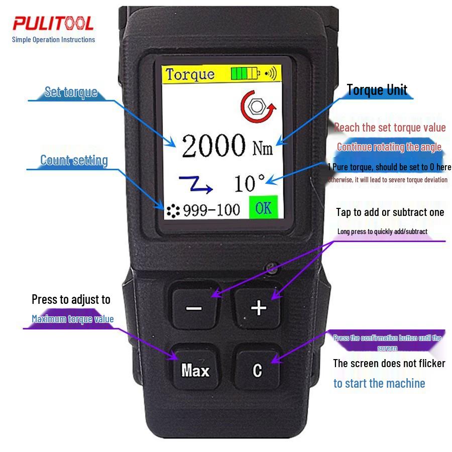 PULITOOL 1500 Нм Цифровой Электрический Литиевый Гайковерт с Высоким Крутящим Моментом, Перезаряжаемый, для Промышленного Использования