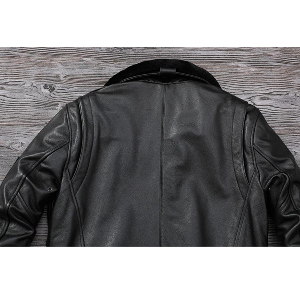 Китайский размер Мужская кожаная куртка из натуральной коровьей кожи с воротником из натурального меха Летные куртки Мужские пальто из коровьей кожи Зимняя одежда ВВС