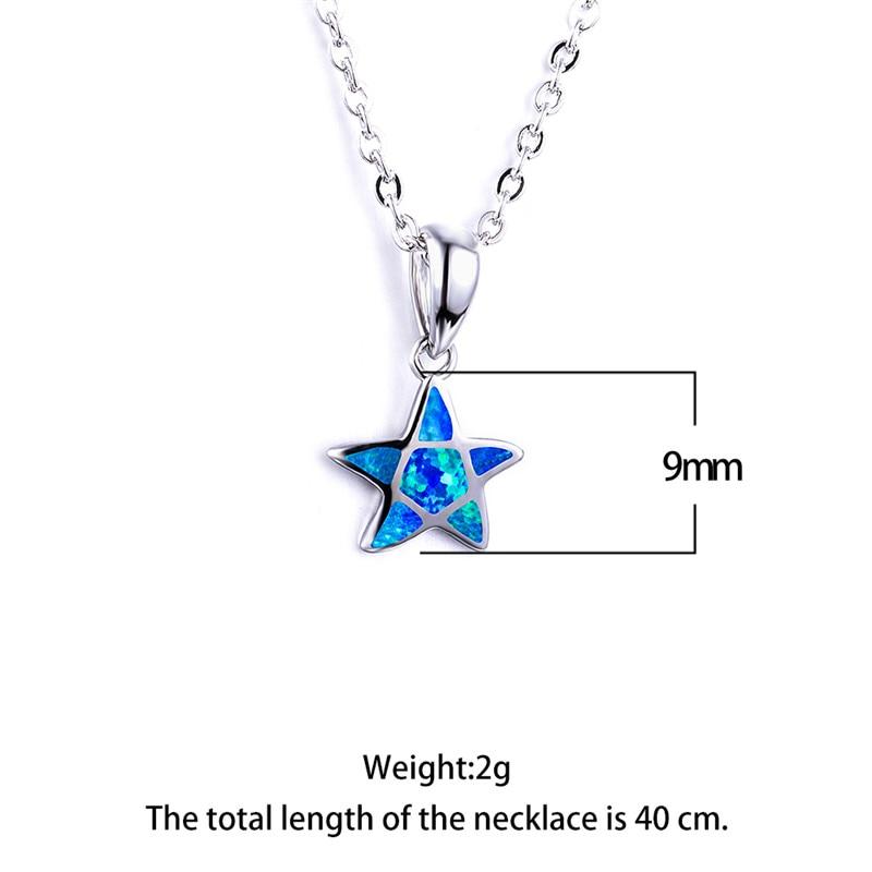 Cute Five -Pointed Star Pendant White Blue Opal Necklaces For Women 925 Silver Birthstone Boho Jewelry Fashion Pentagram Necklace
