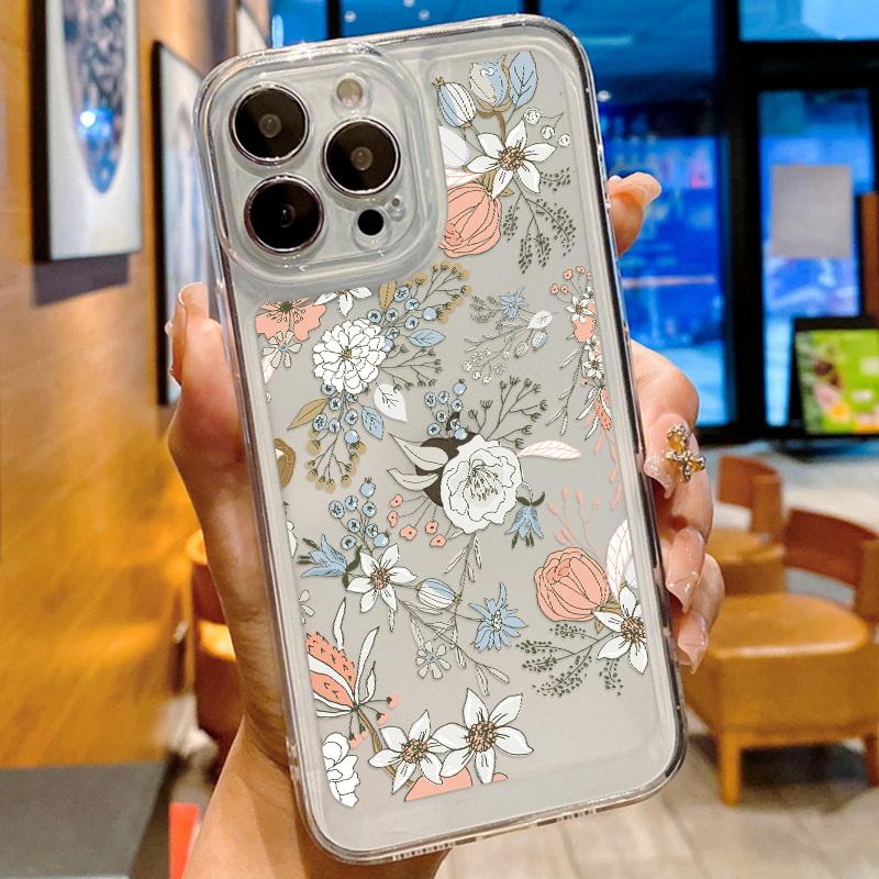 Модный цветочный чехол для телефона iPhone 16 15 14 Pro Max 13 12 11 ударопрочный силиконовый чехол прозрачный чехол
