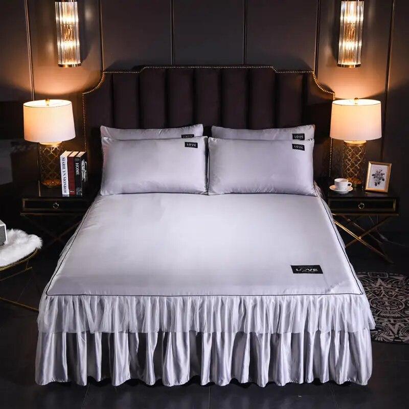 Атласное покрывало на кровать, плоская простыня, роскошная простыня для пары, двуспальная кровать, наматрасники, юбка с оборками, мягкое постельное белье 150 180
