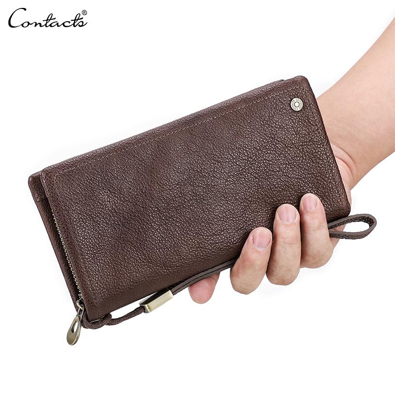 Genuine Leather Men's Long Wallet Male Clutch Purses RFID Wallets Zipper Large Capacity Card Holder