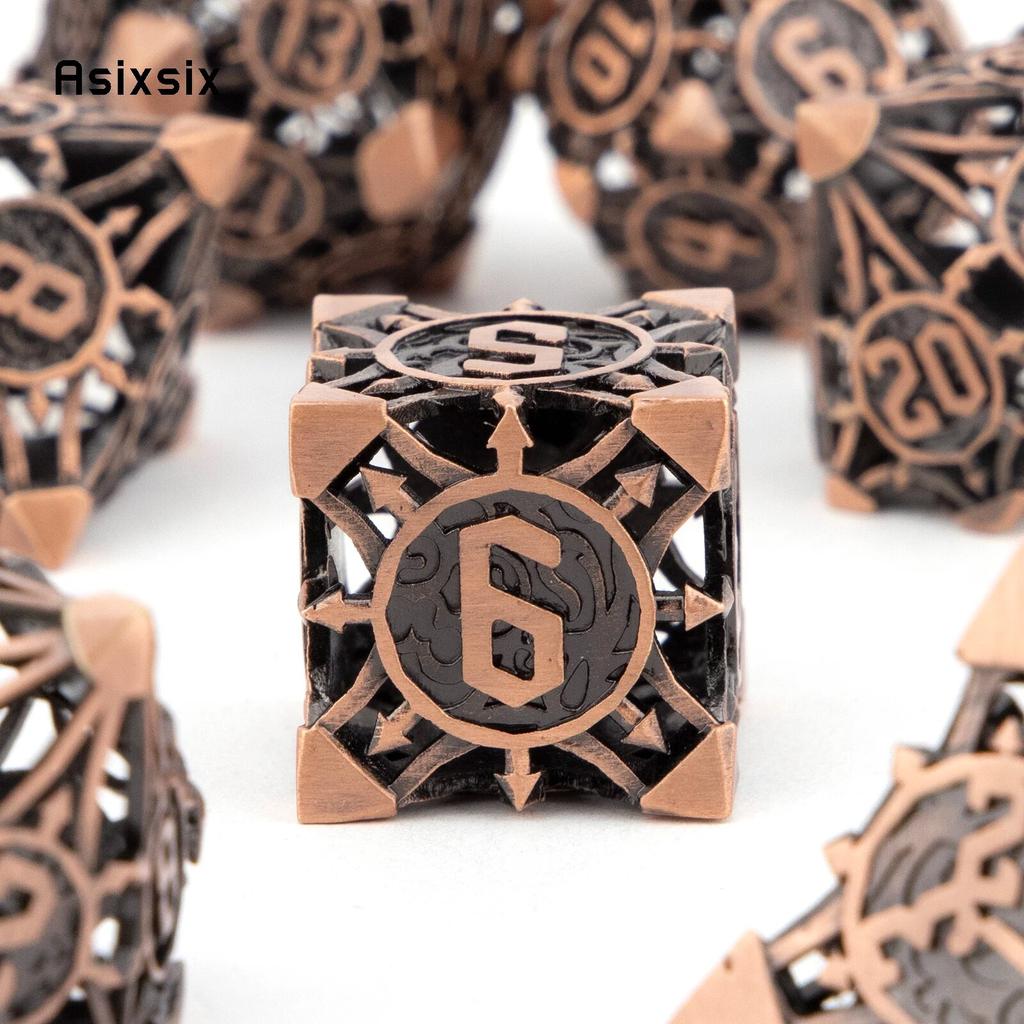 7 Pcs Copper Metal Dice Hollow Metal Polyhedral Dice Set Suitable for Role-Playing RPG    Board Game Card Game