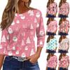 Women's O-Neck 3/4 Sleeve Christmas Print Top