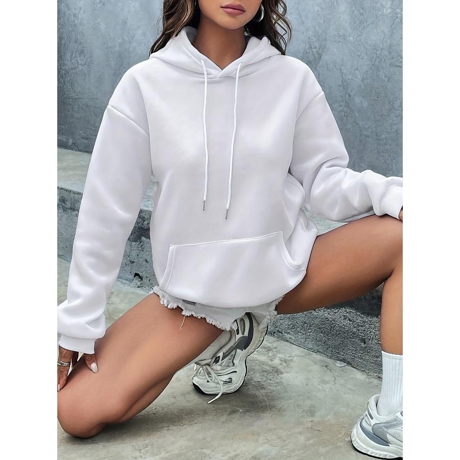 Женская толстовка с капюшоном, однотонная, утолщенная, с плюшевой подкладкой, карманом-кенгуру, подходит для повседневной и спортивной носки осенью и зимой