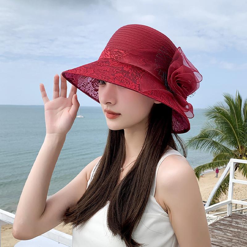 2025 Летняя женская элегантная шляпа из органзы с цветочным узором для бассейна, защита от солнца для путешествий, крутая шляпа рыбака