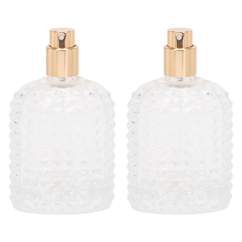 2pcs Glass Perfume Atomizer Bottle Refillable Empty Clear Glass Spray Bottles for Travel 50ml Gold