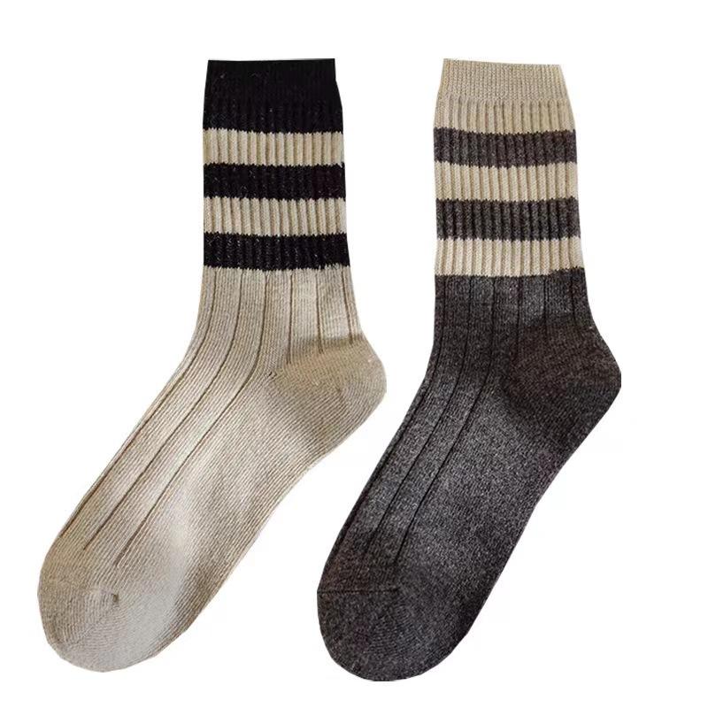 10 Pairs of Women's Autumn and Winter Socks Retro Thick Striped Tube Stack Socks