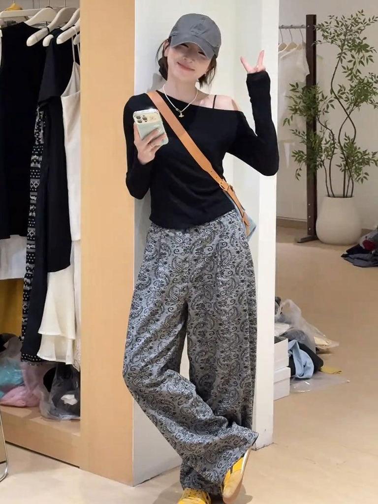 Женские брюки с высокой талией и широкими штанинами в стиле ретро пейсли - Летний стиль 2025
