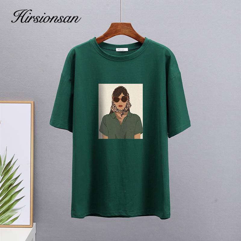 Hirsionsan летние футболки из 100% хлопка с принтом персонажей, женские повседневные простые базовые футболки, женские модные универсальные топы