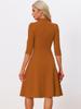 Allegra K Elegant A-Line Sheath Dress with Three-Quarter Sleeves and Stand Collar, Dark Orange, Size S