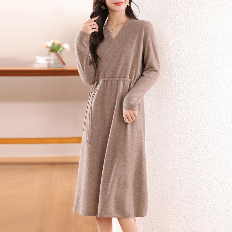 Women's Cashmere Dress Qinghe Cashmere 30% Cashmere 70% Wool Autumn and Winter Cashmere Skirt Soft and Warm