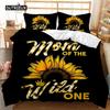 Sunflower Duvet Cover Set Yellow Flower Bedding Set Sunflower Botanical Floral Garden Bloom Print On Black Polyester Quilt Cover