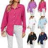 Women's Casual Loose Long Sleeve Lapel Button Solid Color Shirt Tops