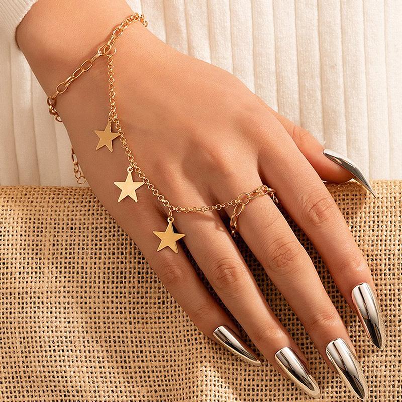 Подвеска Цепочка Браслет Звено Соединенный Золотой Цвет Широкое Кольцо на Палец Браслеты для Женщин Звено Ручная Упряжь Ювелирные Изделия