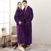 Plus Size Men's Autumn Winter Bathrobe Couple's Thickened Long Robe Solid Waist-tie Loungewear with Pockets