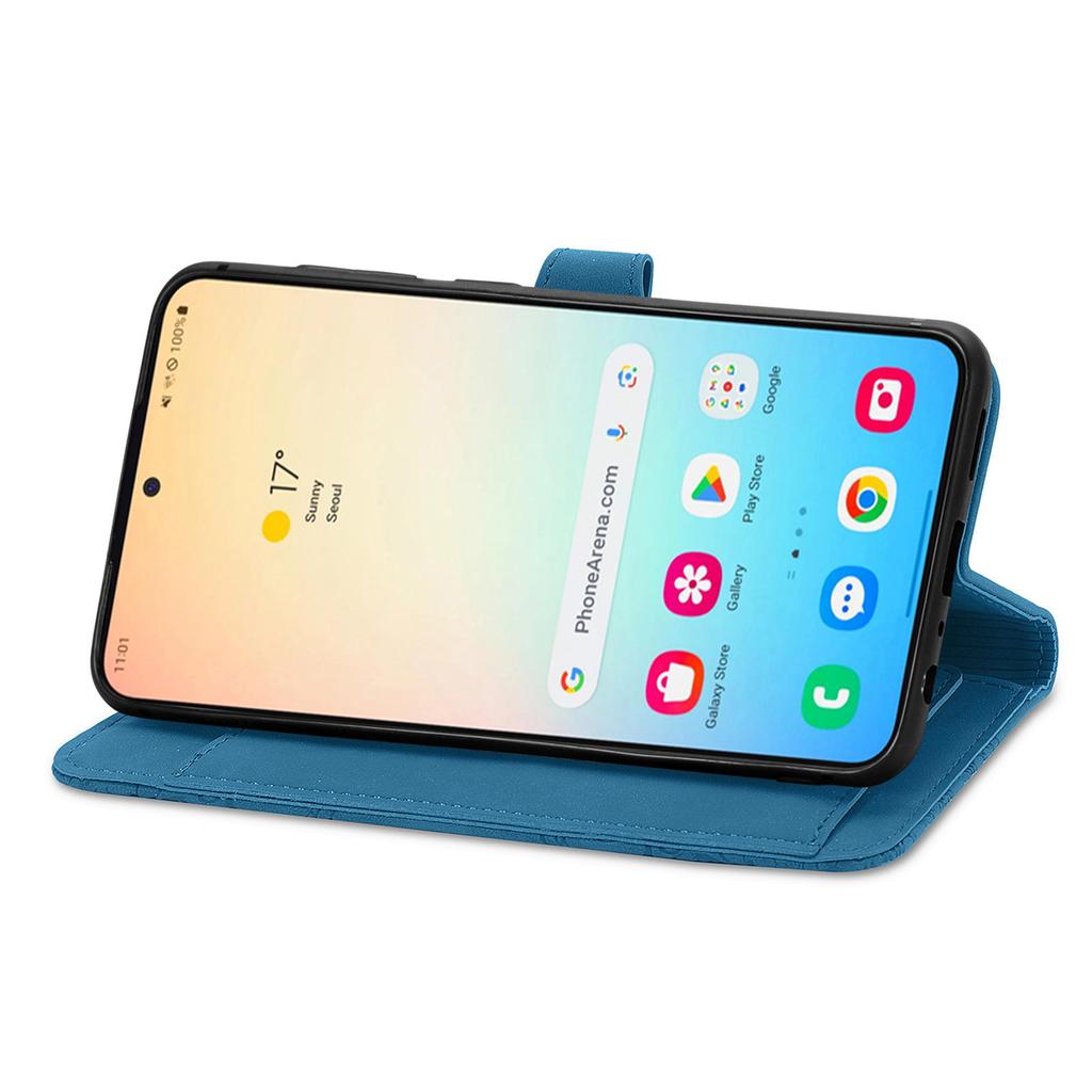 For Samsung Galaxy S24+ Zipper Wallet Case with Strap Flower Imprint PU Leather Phone Cover