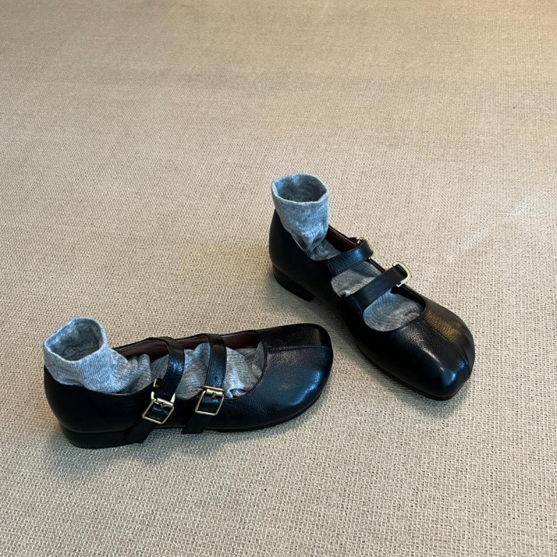 Модные туфли таби на ремешке с двойной пряжкой, женские однотонные кожаные Мэри Джейн на низком каблуке, женские лоферы-троттеры, обувь для ходьбы босиком