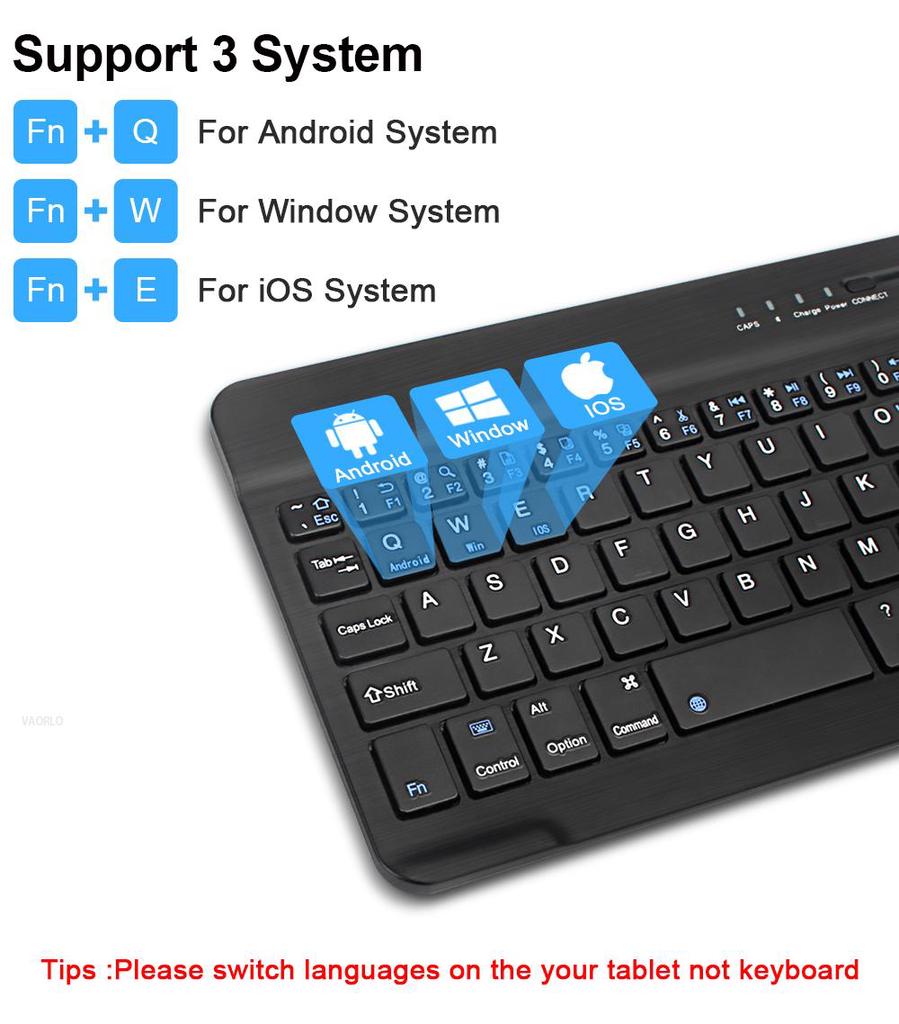 VAORLO Мини-беспроводная клавиатура Bluetooth-клавиатура для iPad, телефона, планшета, резиновые колпачки для клавиш, перезаряжаемая клавиатура для Android, ios, Windows