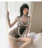 Sexy Lingerie Cosplay Erotic Apron Maid Sexy Costume Transparent Babydoll Dress Women See-Through Black Lace Miniskirt Outfit