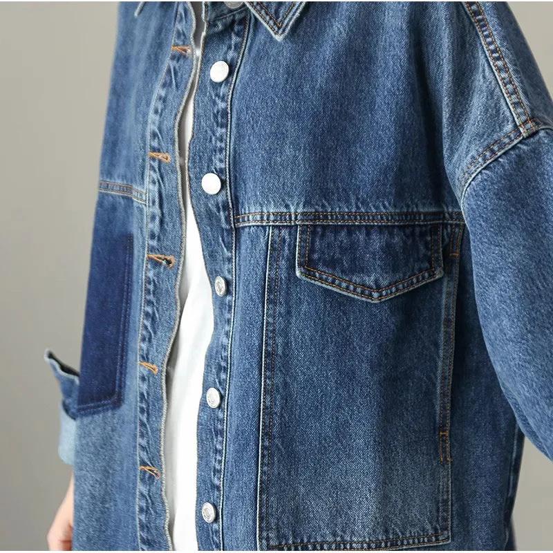 Весенне-осенняя мода Блузка с длинными рукавами Женская джинсовая рубашка Женская свободная куртка Женская