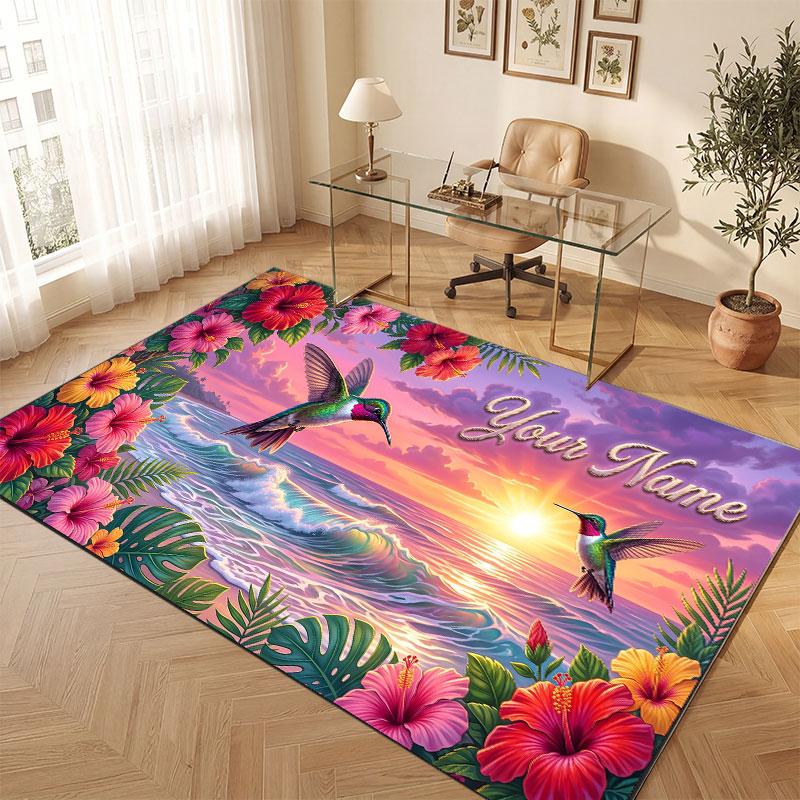 Octopus Sea Life Theme Crystal Velvet Floor Rug Personalized Custom Name Text Warm Carpet Home Decoration