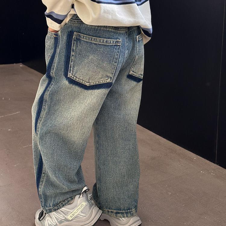 Длинные брюки для детей на весну и осень. Джинсы для мальчиков. Корейские прямые свободные брюки.