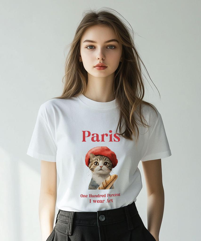 СТОПРОЦЕНТОВ ДЛЯ ЖЕНЩИНЫ Ohpxharmonia4 Parisien Nyang Женская базовая футболка с коротким рукавом